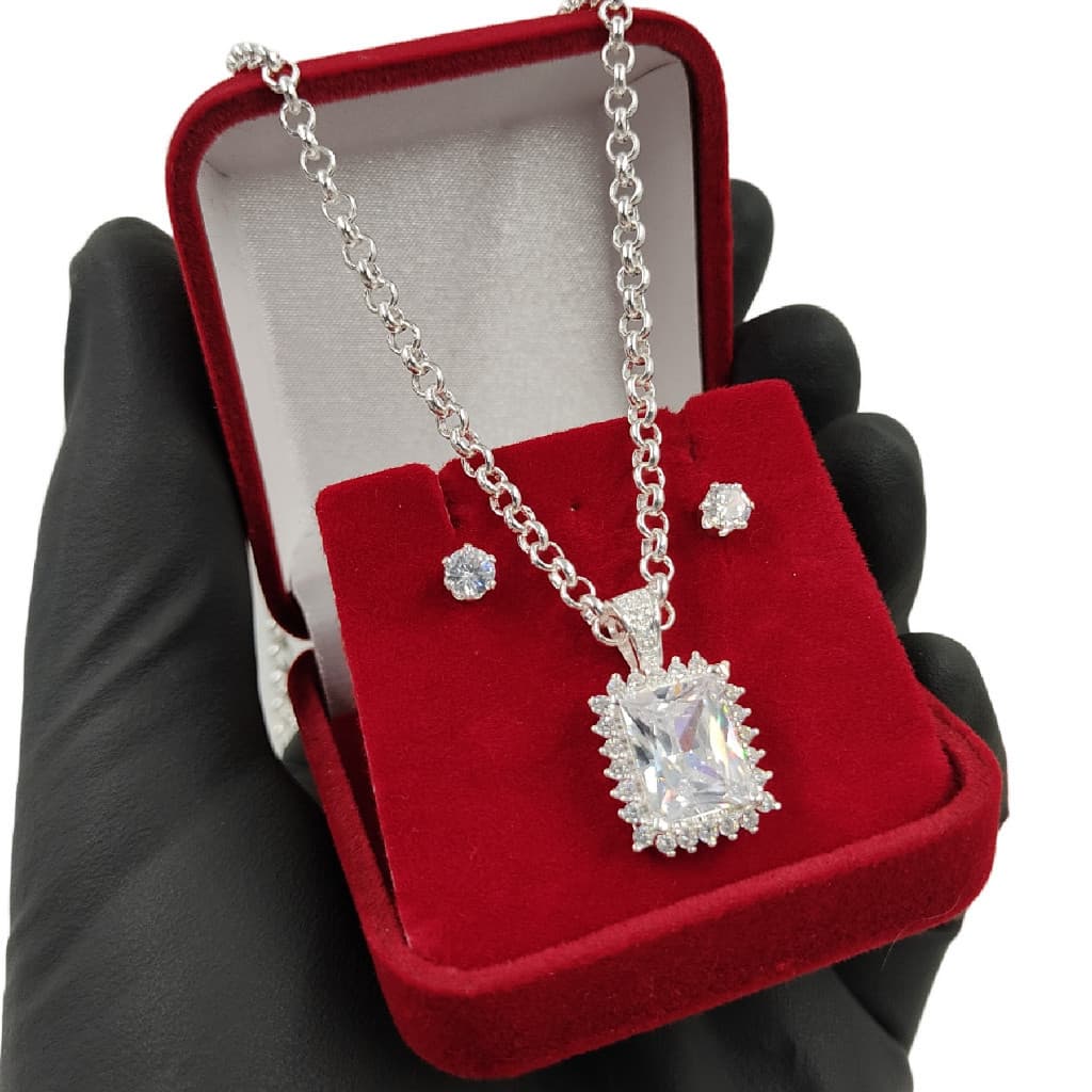 Colar de corrente portuguesa de 3mm + Conjunto de brincos femininos em prata esterlina 925 polida V2XH