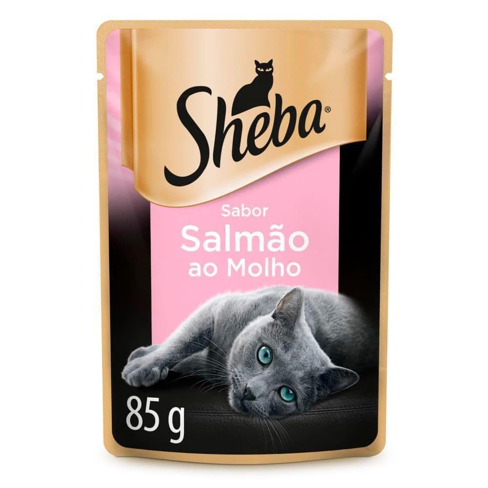 Ração Sabor Salmão Úmida Sachê para Gatos Adultos ao Molho 85g Sheba