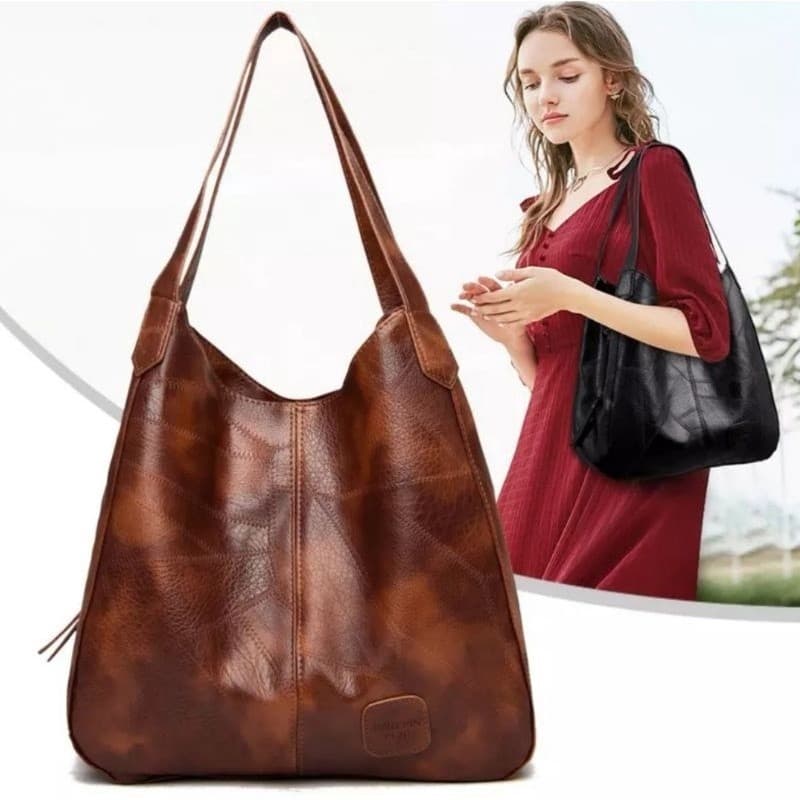 ⭐️Bolsa de mão grande com zíper em PU para mulher, pode ser usada no ombro