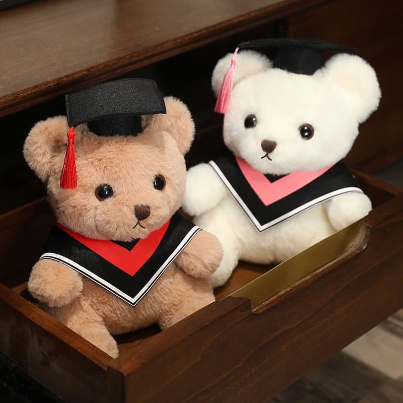 Bonito dos desenhos animados urso de pelúcia boneca chapéu de solteiro urso brinquedo de pelúcia formatura comemorativo