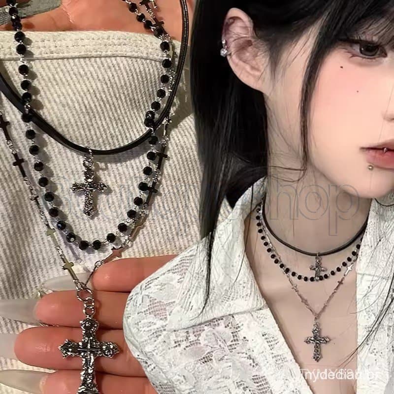 Colar de Pérolas de Cristal Preto Multicamadas - Adequado para Mulheres, Meninas, Roupas de Festa - Acessório de Joalher