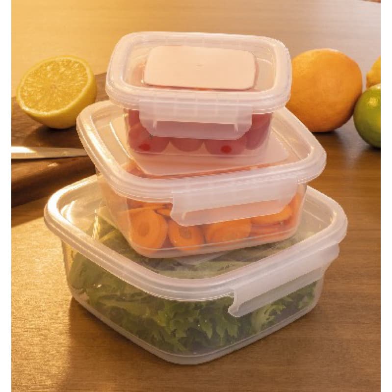 KIT C/ 400ml + 850ml + 1500ml Potes Marmitas Quadrada Fitness Potes Plásticos com Trava Grande
