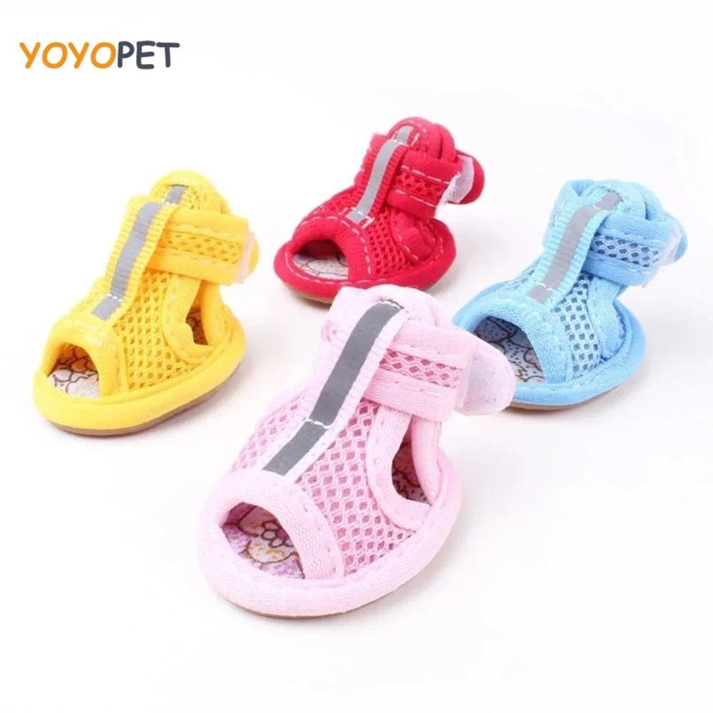 4 Pçs Verão Sandálias Para Animais De Estimação Sola De Borracha Tênis Cães Reflexivo Malha Respirável Sapatos Pequenos