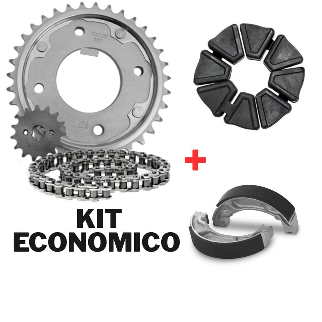 KIT TRANSMISSÃO RELAÇÃO + COXIM + LONA FREIO HONDA BIZ 100 ANTIGA 1998 Até 2005