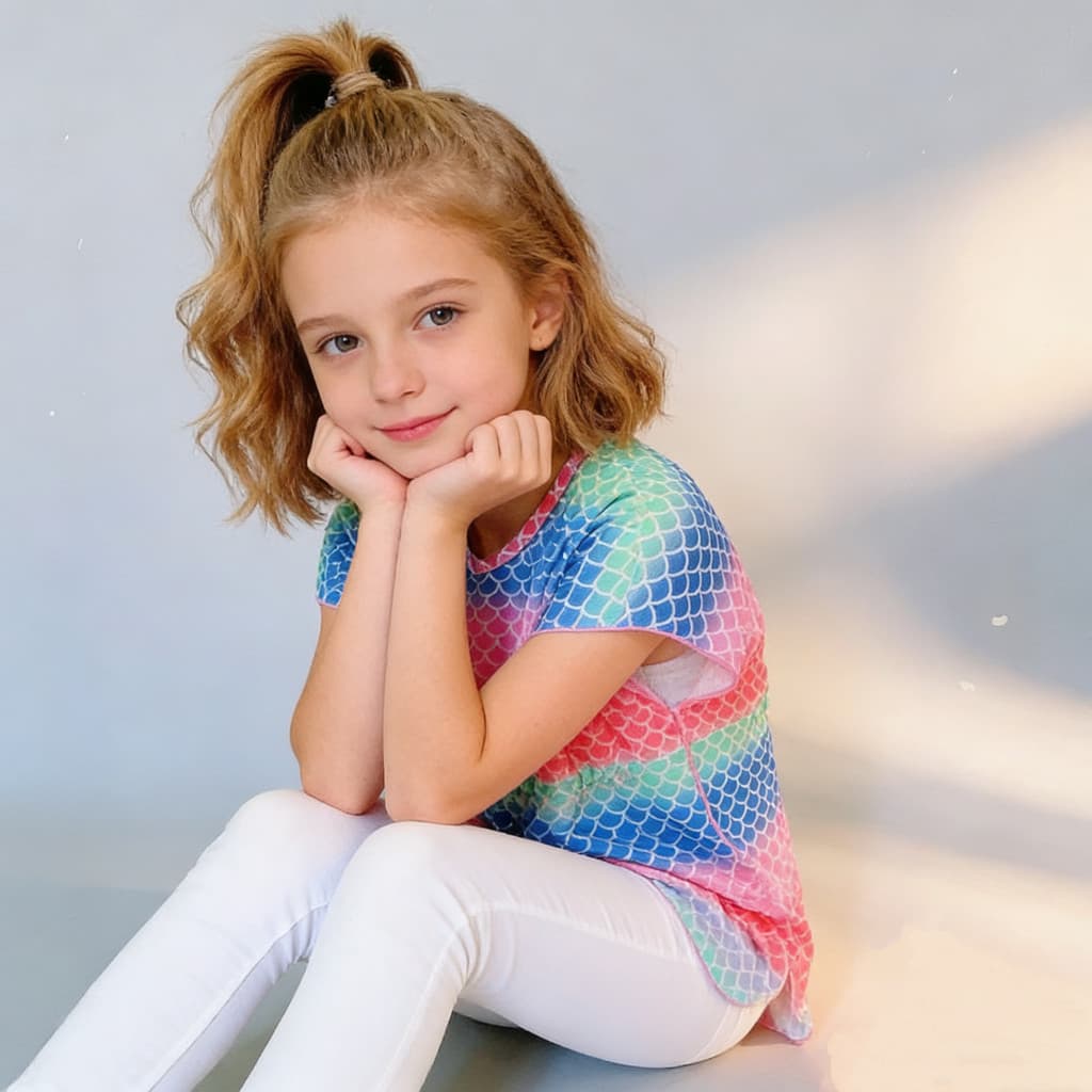 Maiô infantil âmbar, blusa externa, protetor solar para meninas, malha de sereia fofa, respirável, crianças grandes, pod