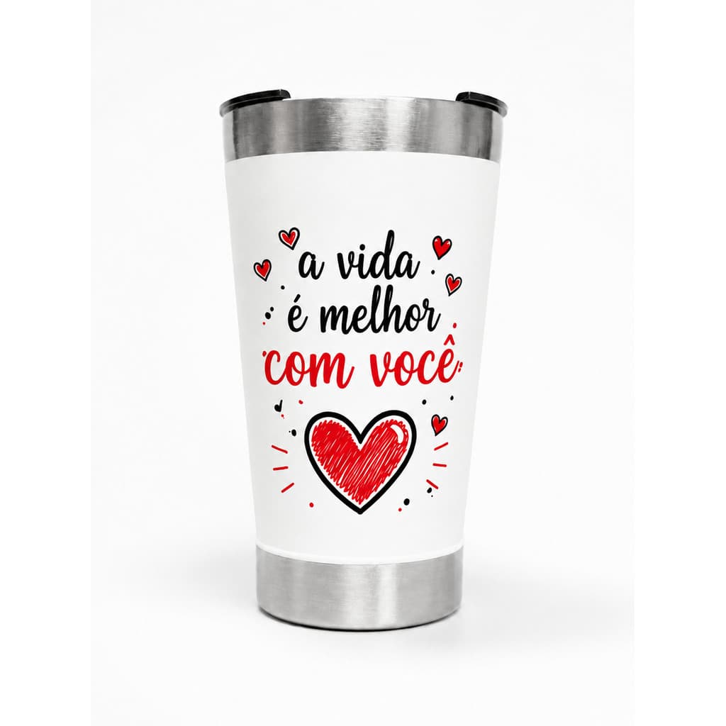 Copo Térmico Personalizado Dia dos Namorados | Copo Inox com Abridor Presente Romântico