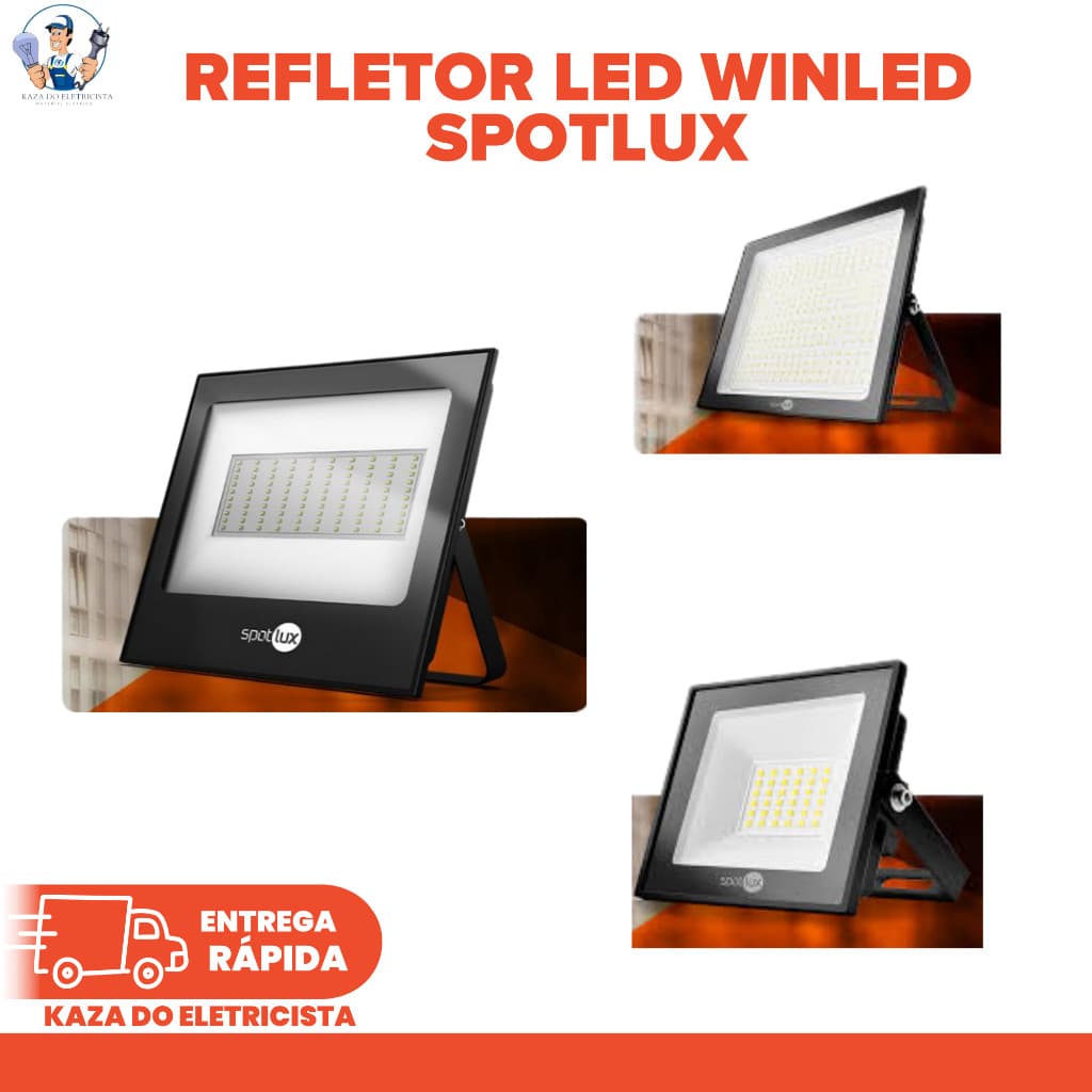 Refletor LED WinLED Spotlux 50W 100W 200W Holofote Bivolt Branco Frio IP66 Alta Potência Externo