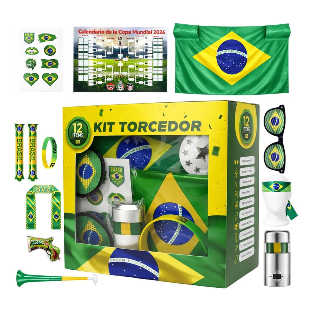 Kit Torcedor Brasil 12 Peças, Ideal Para Copa Do Mundo 2026