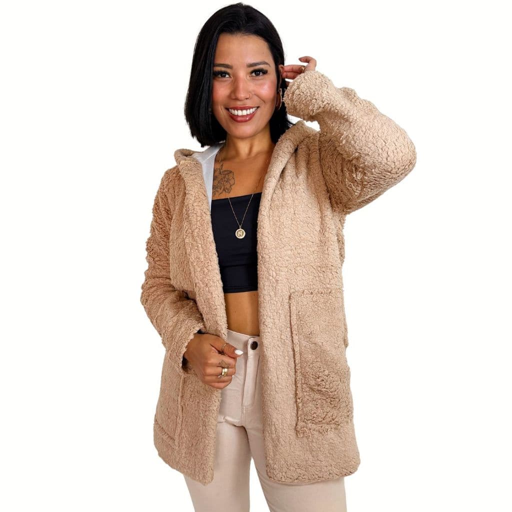 Casaco Feminino Moda Inverno De Pelinho Casual De Frio Moda Blogueira Confortável