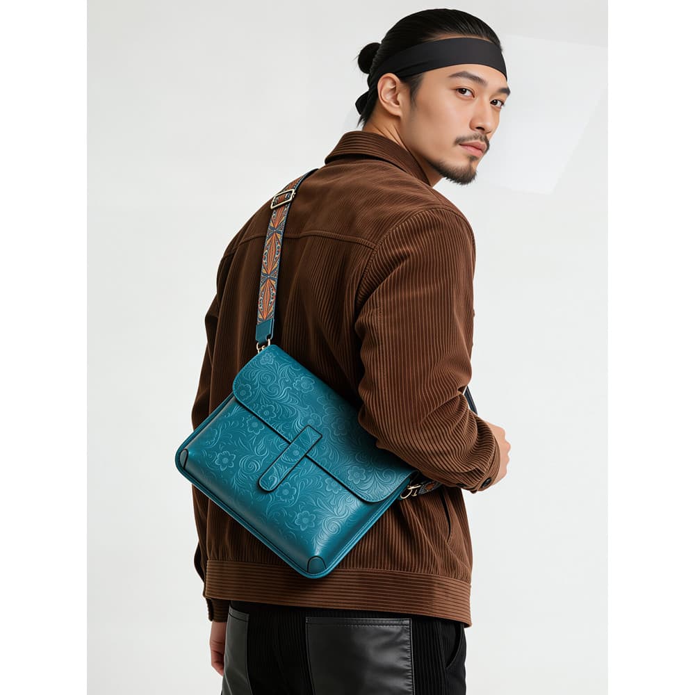 Fanguo FANGO Estilo Chinês Tang Grama Couro Masculino Bolsa Mensageiro de Um Ombro Novo Estilo Bolsa Mensageiro Couro Ge