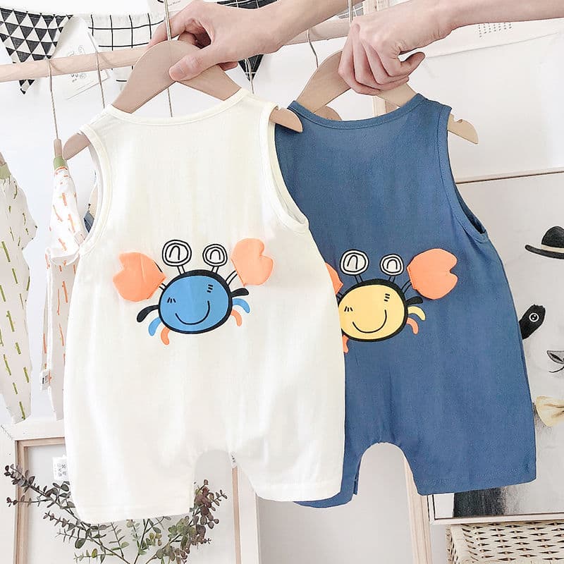 Bebê Outing roupas da moda puro algodão sem mangas verão triângulo macacão 6