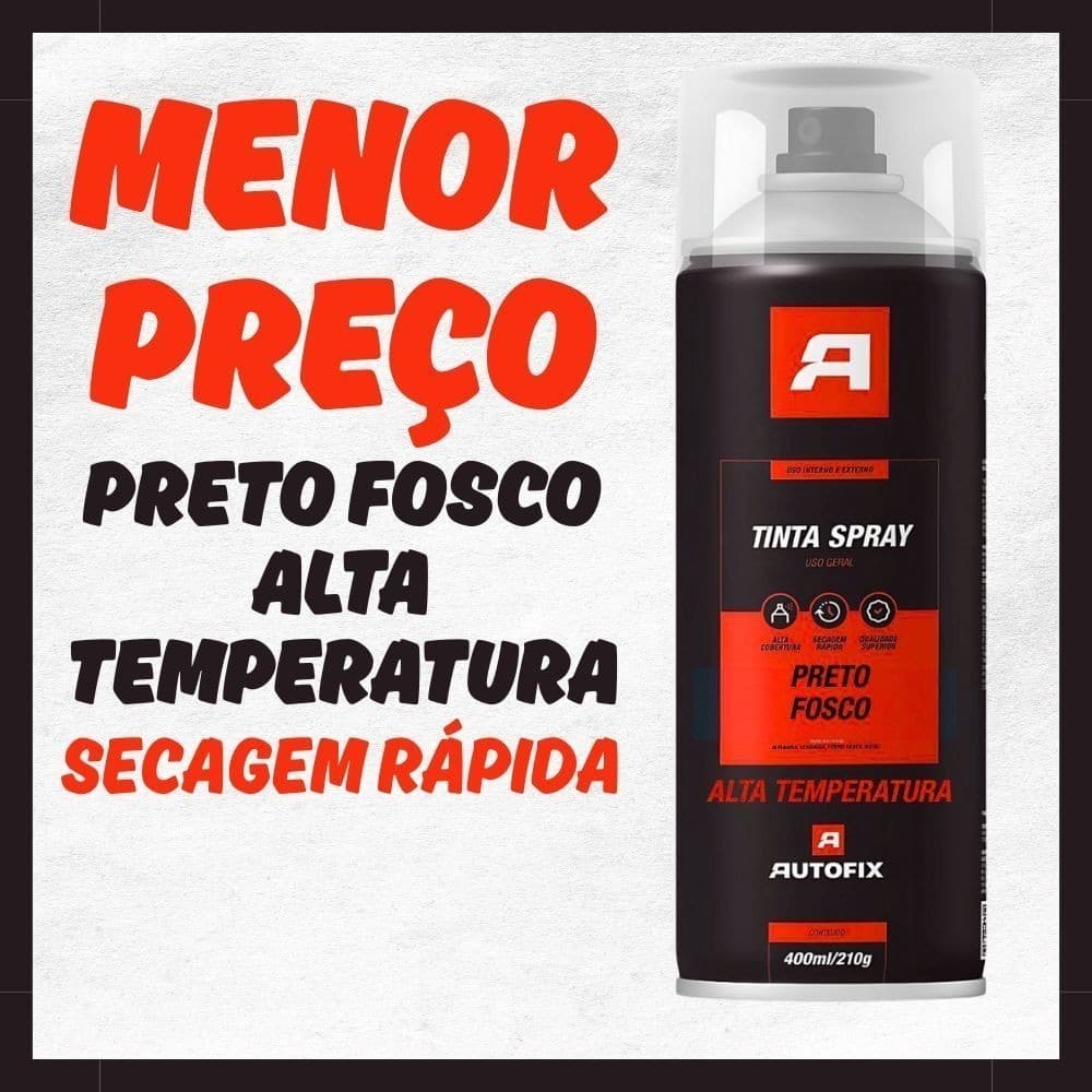 Tinta Spray Preto Fosco Alta Temperatura 400ml – Alta Qualidade Acabamento Profissional