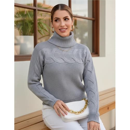 Blusa De Frio Feminina Tricot De Gola Alta Moda Inverno