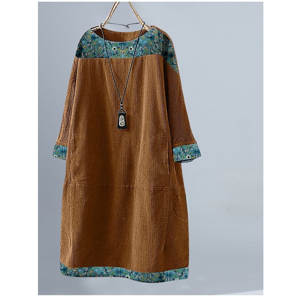 Vestido de veludo cotelê, moletom casual estampado da moda.