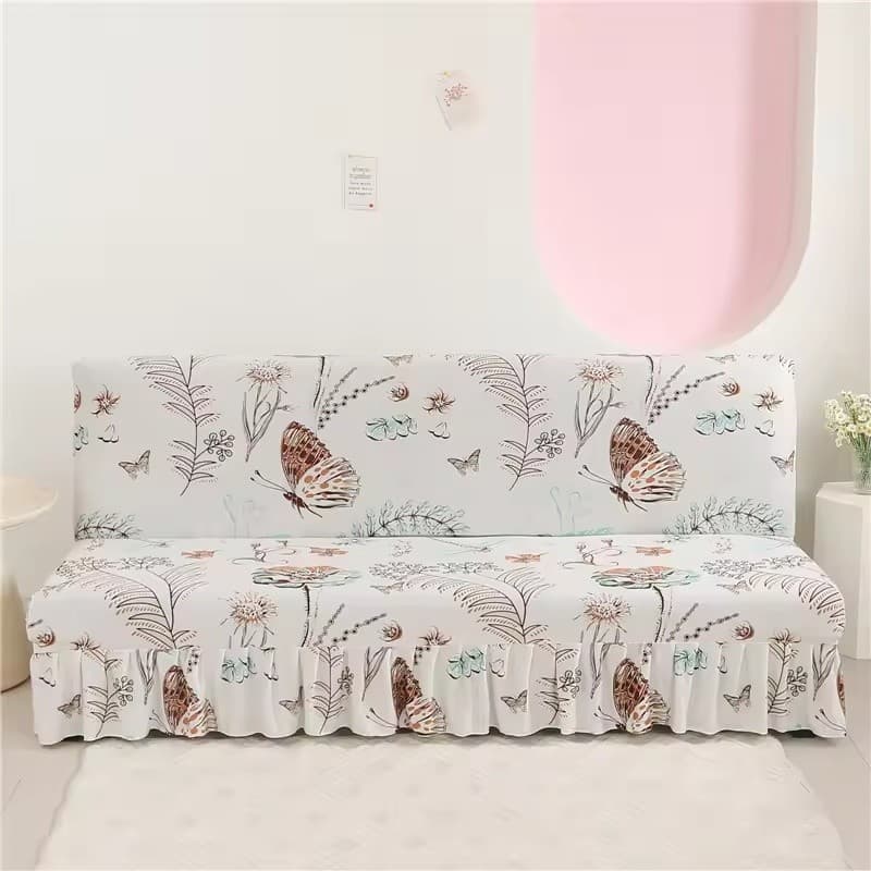 Capa De Sofá-Cama Sem Braços Estampada Com Saias Apoio De Braço Elástica Dobrável Para