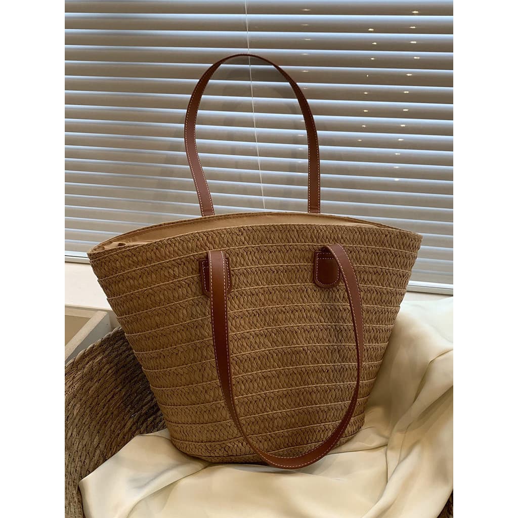 Bolsa bolsa feminina Bolsa de palha feminina 2023 novo estilo na moda grande capacidade férias praia balde saco Commuter