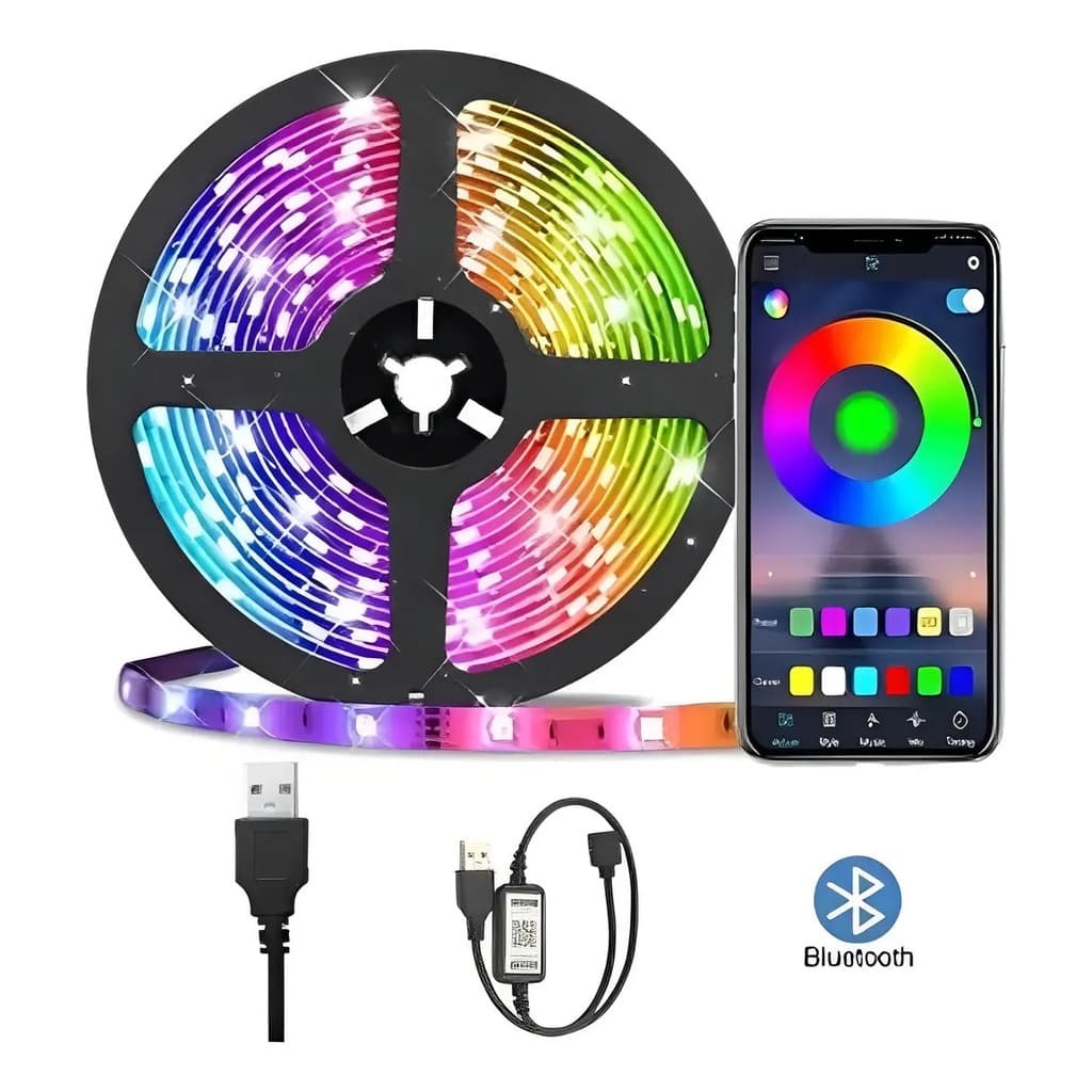 Fita LED RGB 5m Bluetooth IP65 para Sala Quarto USB 5V