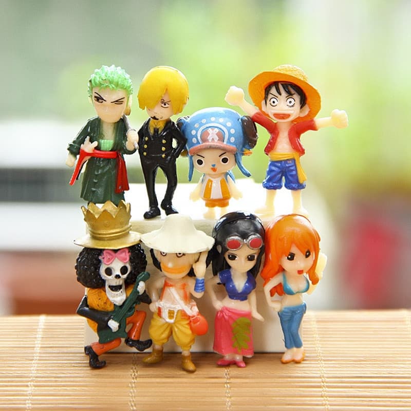 8 peças/conjunto de mini figuras de anime Q-version de 2-4 cm de One Piece: Luffy, Nami, Zoro, Sanji, Brook, Tony, Chopp