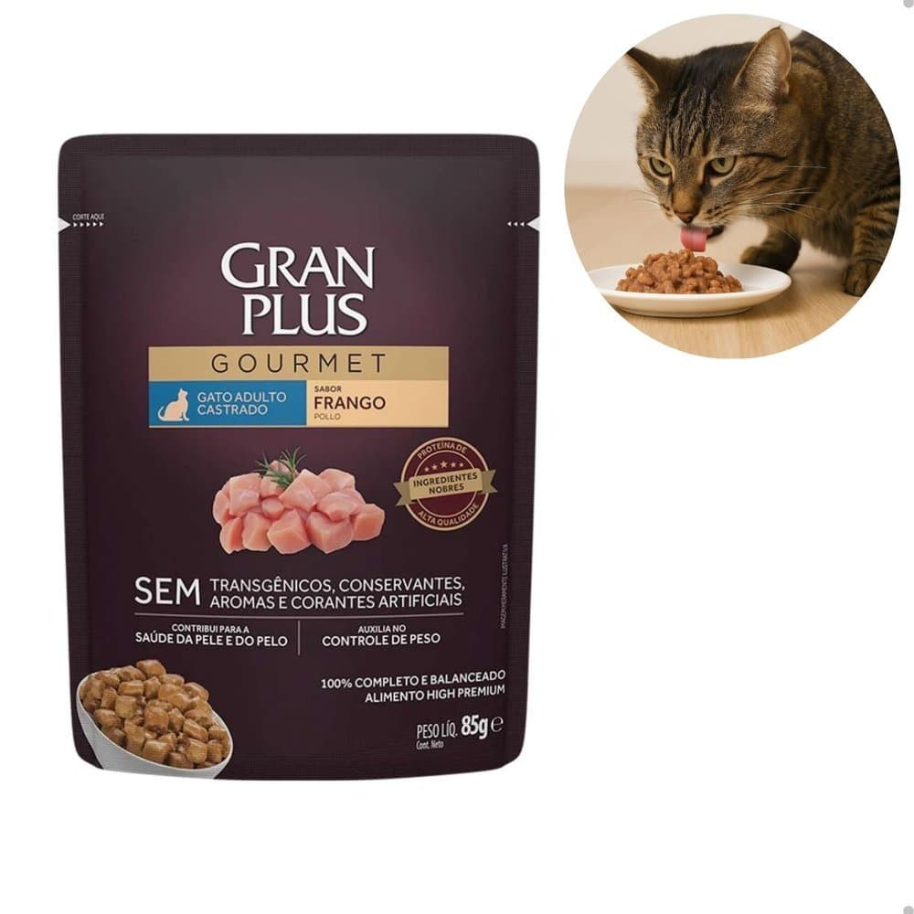 Ração Úmida GranPlus Sachê Gourmet Frango para Gatos Castrados Adultos