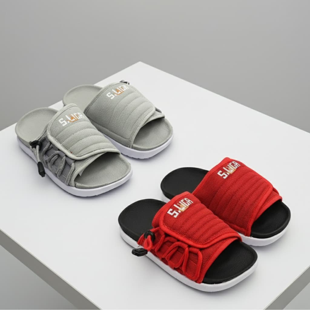 Kit 02 Pares de Chinelos Masculino Infantil Para o Dia a Dia Resistente Antiderrapante - Vermelho e Cinza