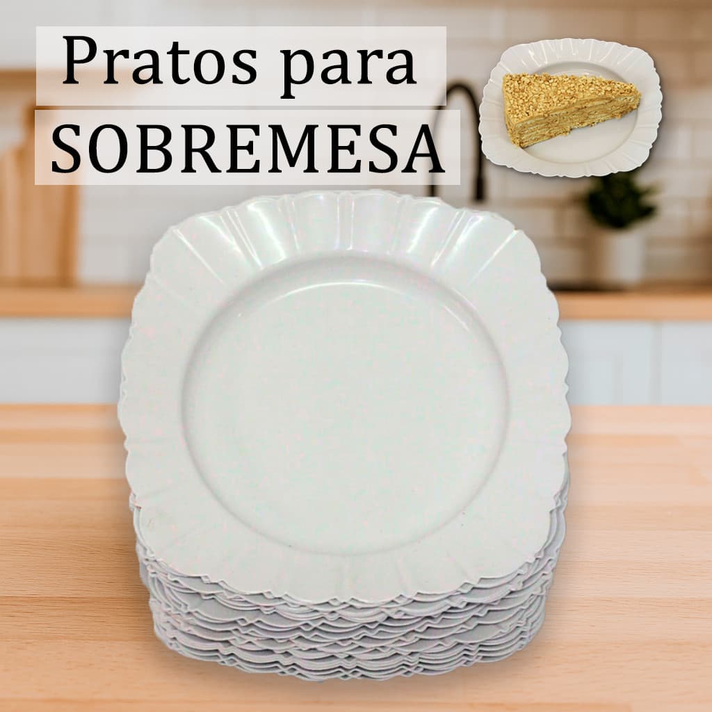 Kit de 70 a 120 Pratos de Plastico Para Sobremesa Reutilizavel Resistente Enxoval