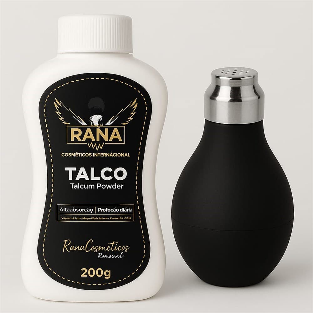 Kit Talco e Talqueira Borracha Barba e Cabelo Profissional