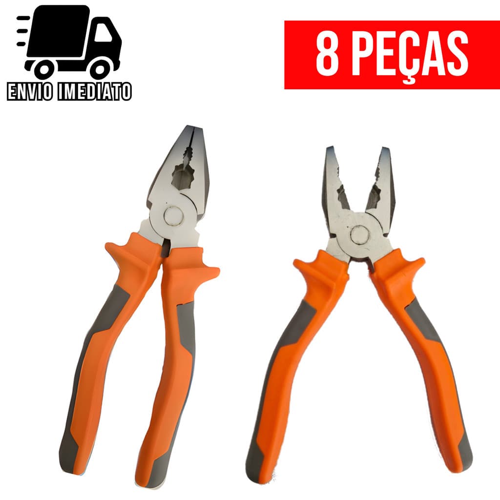 Kit 8 Alicate Universal Profissional Multiuso 8" Cabo Isolado Ferramenta