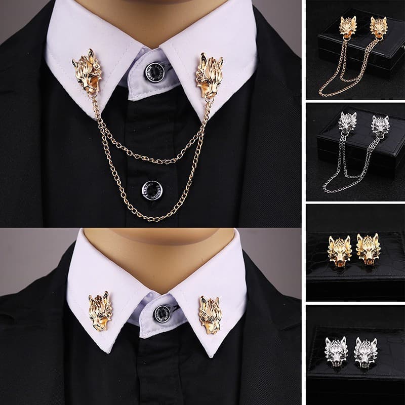 Bp Broche Masculino Com Corrente / Borla / Lobo / Pin / Broche