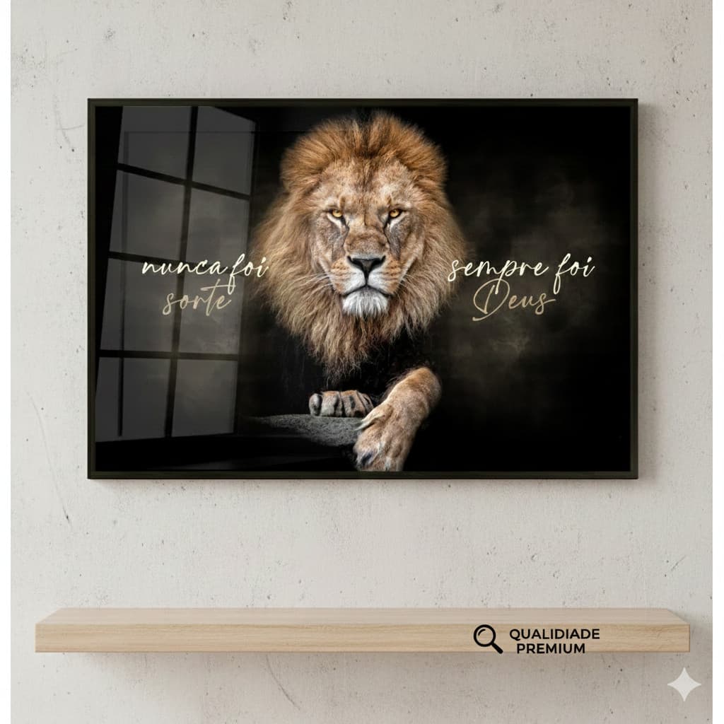 Quadro Decorativo Leão de Judá “Nunca Foi Sorte, Sempre Foi Deus” MDF Adesivado | Vários Tamanhos | Decoração de Parede