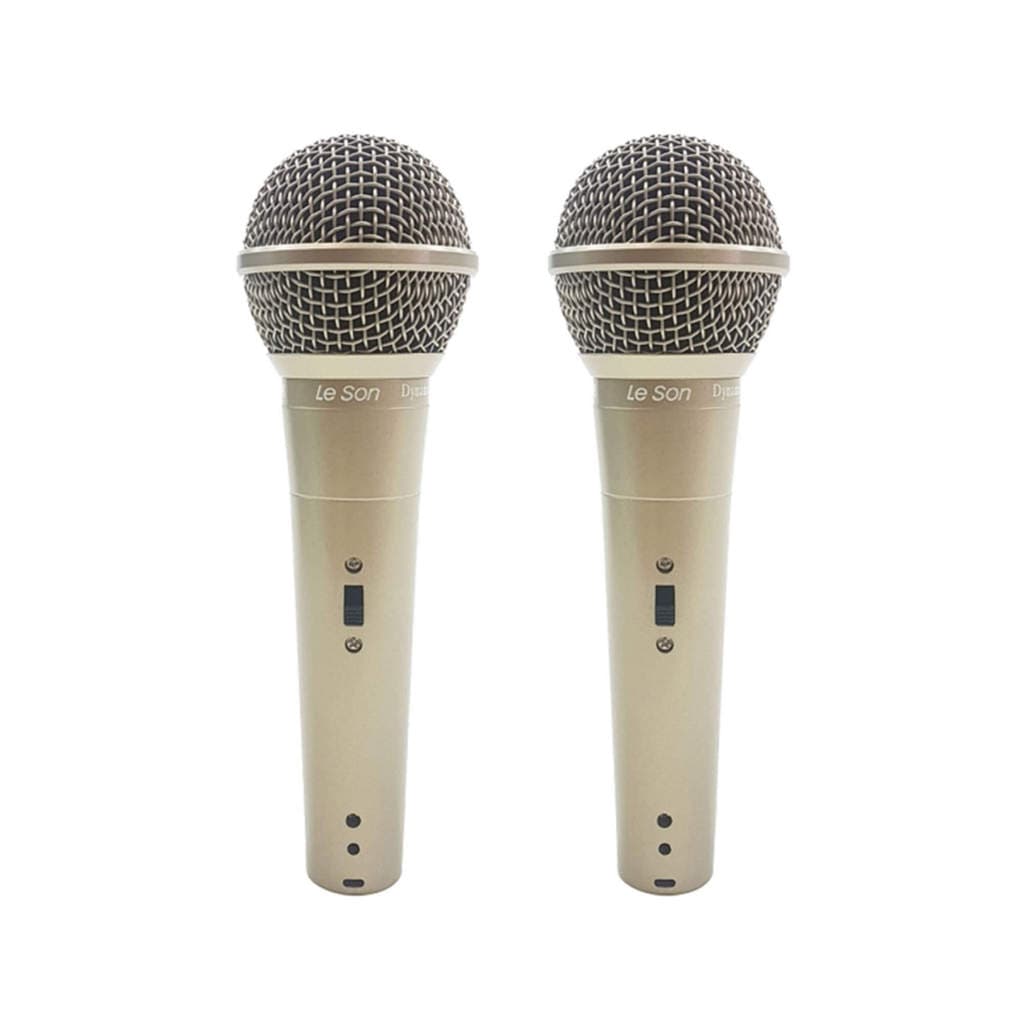 Kit 2 Microfones Dinâmicos com Fio Champanhe LS-58 - Leson