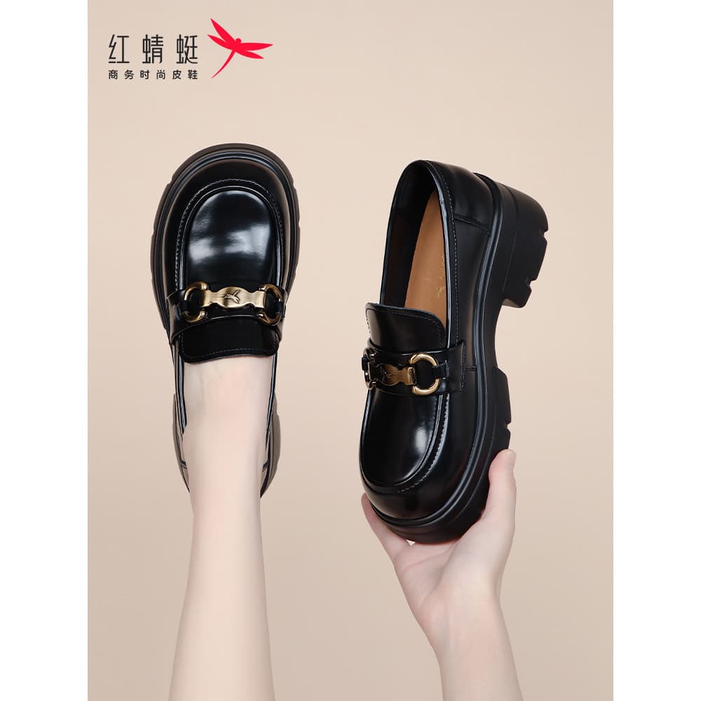 Sapatos femininos libélula vermelha novo estilo sapatos de sola grossa Pedal de aumento mocassins de salto alto sapatos