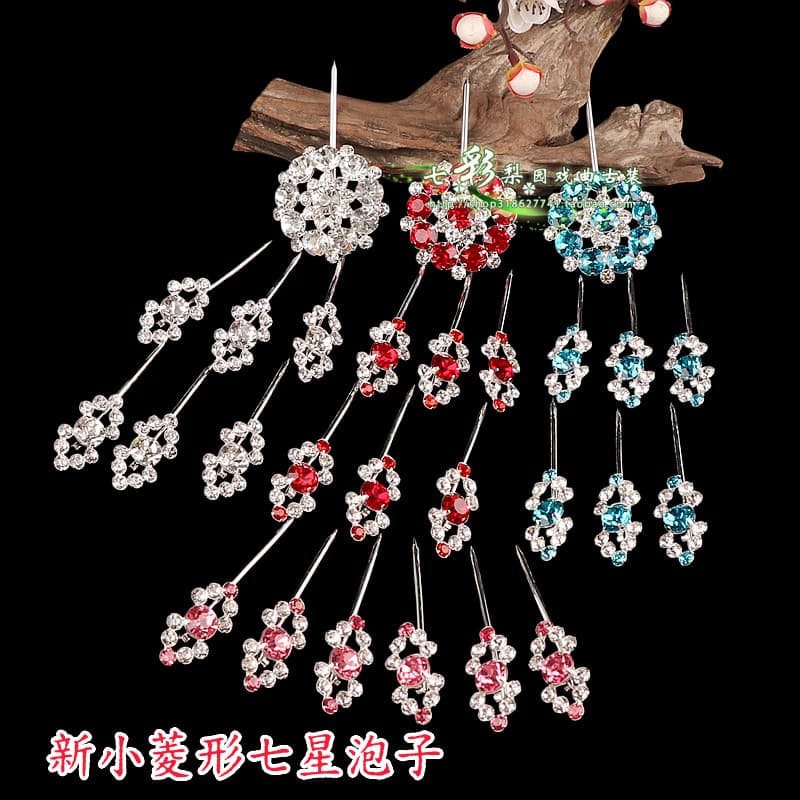 Ópera Qingyi Huadan cocar strass sete estrelas bolha Peking opera Yudrama suprimentos novo pequeno diamante sete estrela