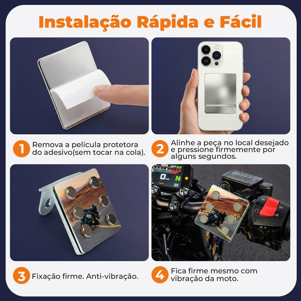 Suporte Moto Magnético Universal Ímã de Alta Sucção Resistente, Suporte Celular Seguro p/ Trilha e Cidade Garra Forte
