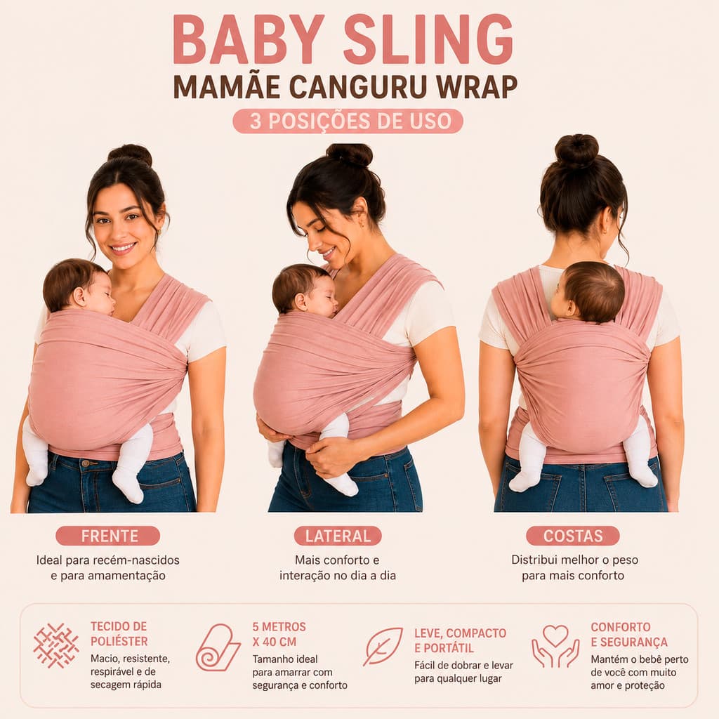 Canguru Para Bebê Baby Sling Multifuncional Confortável e Prático Sling Wrap Para Bebê