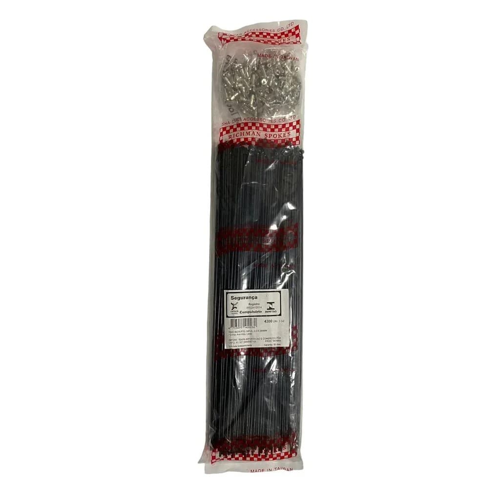 Jogo de Raios Richman Inox preto 2.0 x 288 niple latão 72 Unidades