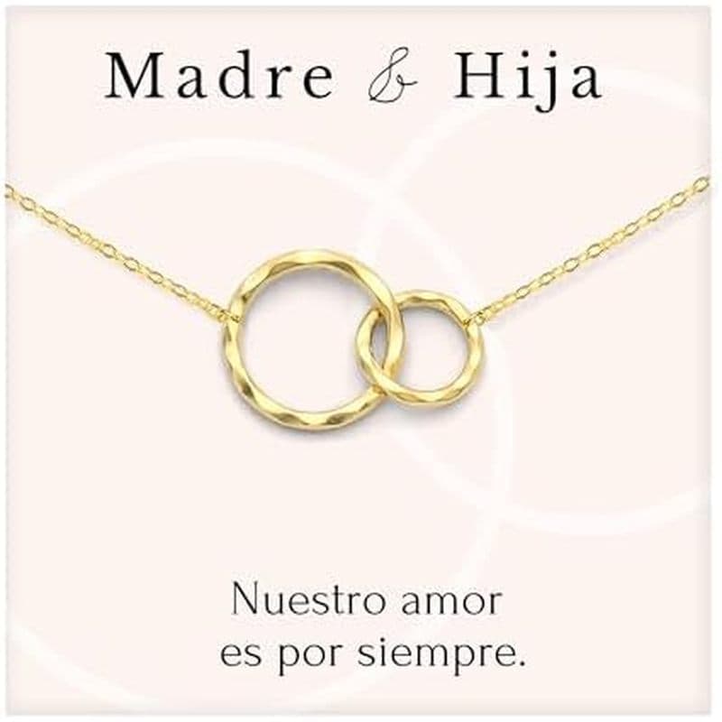 Colar HOPE LOVE SHINE Madre e Hija , Círculos Interligados Banhados A Prata Esterlina 14k , Presente De Joia Espanhola M
