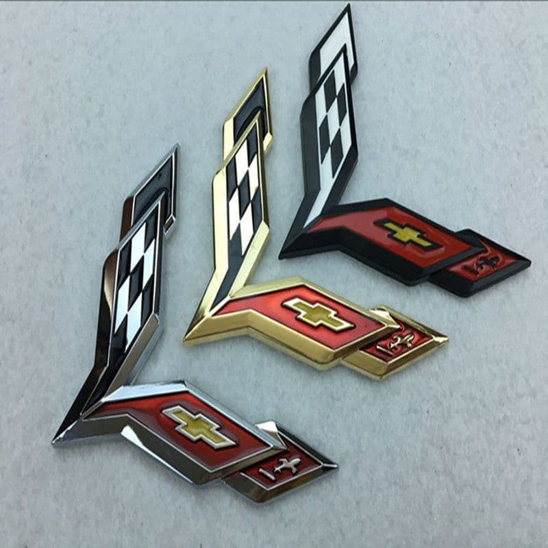 Emblema De Decalque Cruzado Com Bandeira Metálica Para Corvette C7 Stingray F1 Sticker Badge