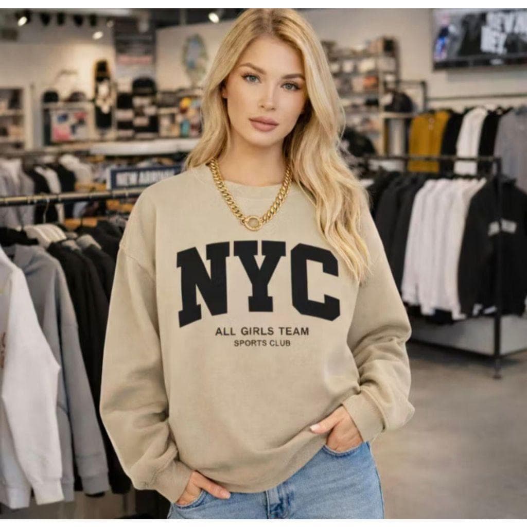 Blusa Moletom Gola Redonda Feminina NYC Malha Premium