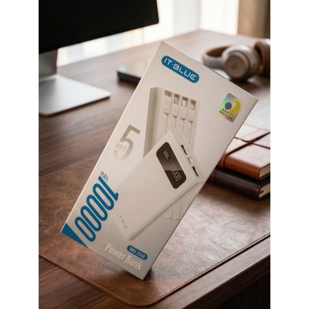 Carregador Portátil 10000mAh IT-Blue MAX-0560 -5 em(iPhone/Tipo C/V8) e Visor Digital