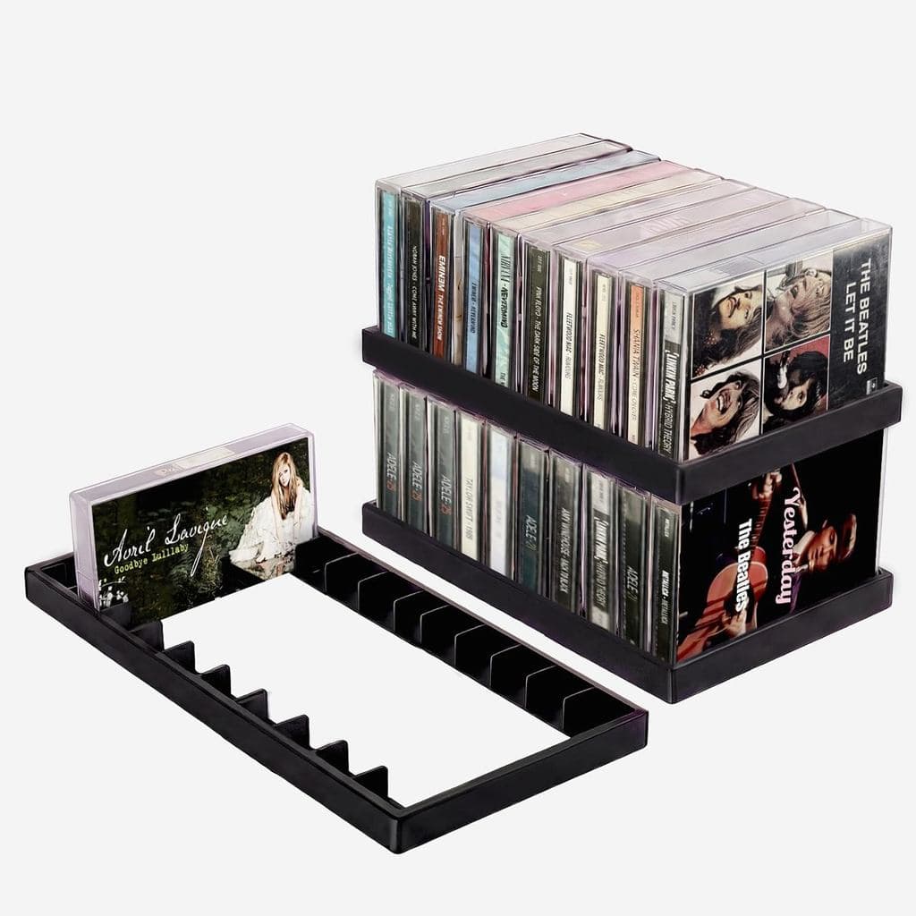 Suporte de armazenamento de fitas musicais para mesa, conjunto de 2 peças com 20 compartimentos, organizador de fitas em