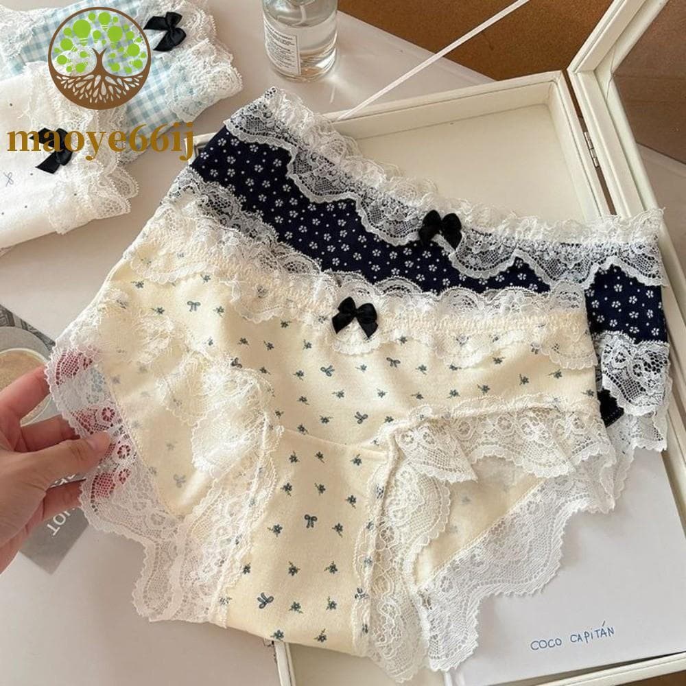 MAOYE66 Calcinha De Renda Doce , Roupa Íntima Com Grade De Laço Para Mulheres , Cintura Média , Bolinhas De Tulipa , Alg