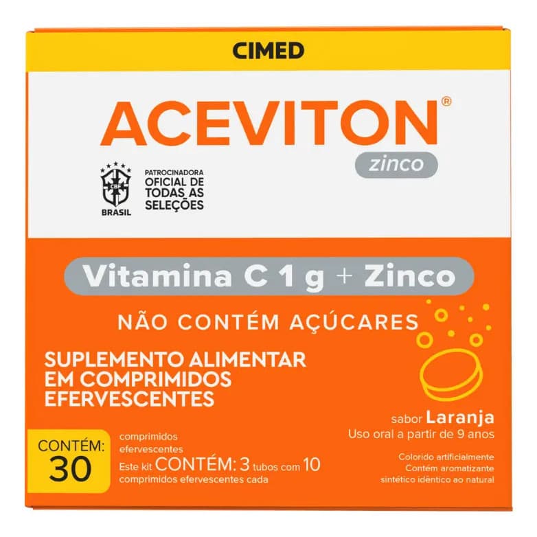 Aceviton Vitamina C Efervescente + Zinco Laranja 30 Comprimidos