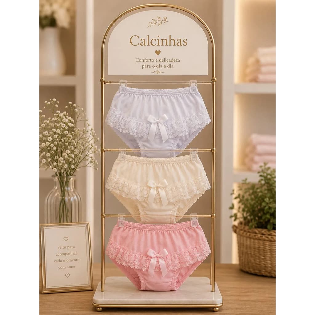 Kit Calcinhas Infantil Bunda Rica Tapa Fralda Rendada Bebê
