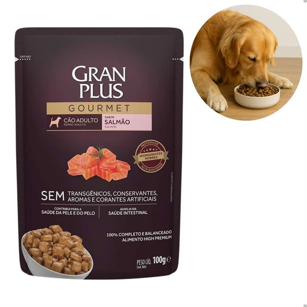Ração Úmida GranPlus Menu Sachê Salmão para Cães Adultos 18X100gr