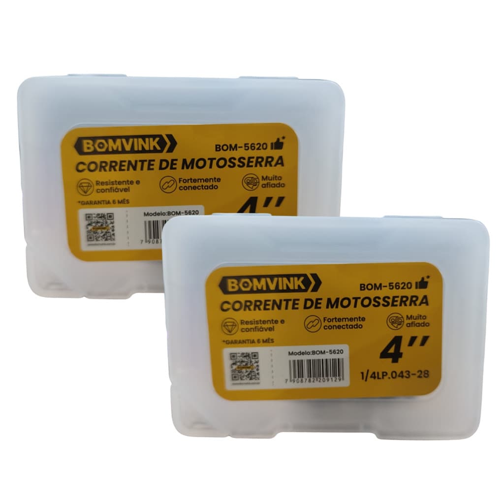 Kit com 2 Correntes para Motosserra Muito Afiados Aço Temperado Para Sabre de 4" 14 Dentes BOM-5620