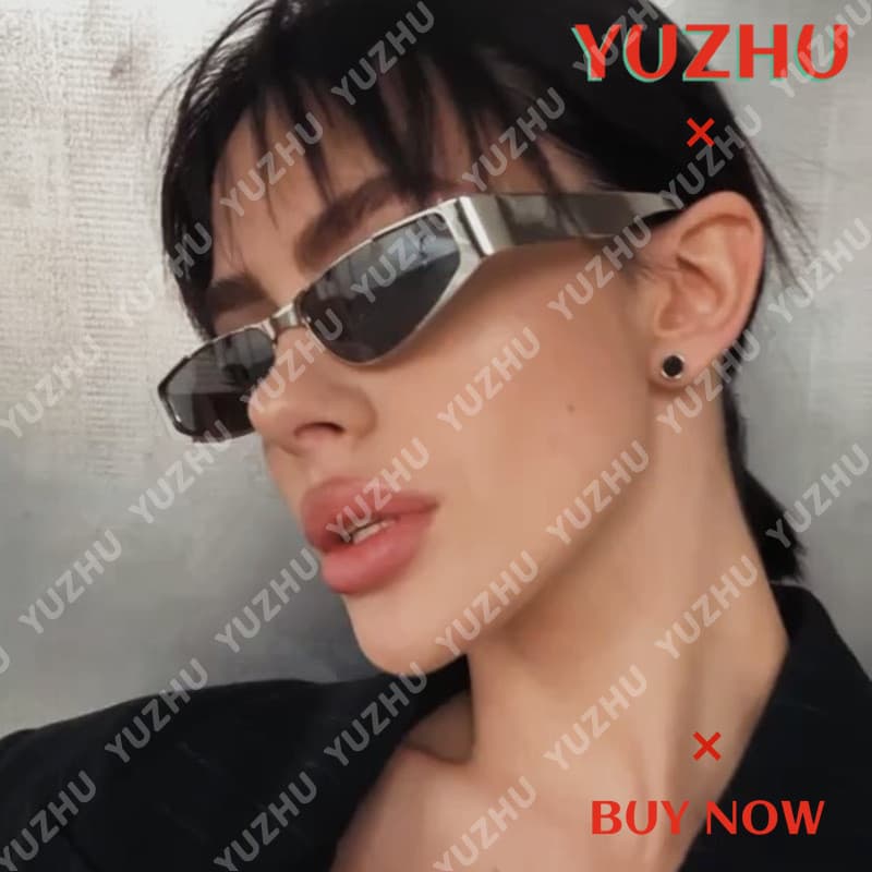 (YUZHU) Europa Tendência Clássico Estreito Polígono Irregular Armação Hip Hop UV400 Óculos De Sol Retro