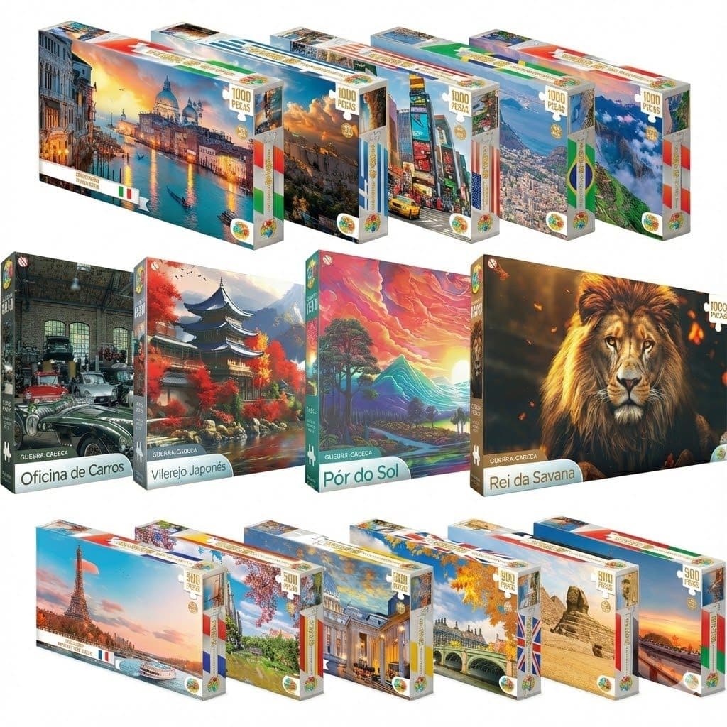Quebra-Cabeça Premium 500 1000 ou 2000 Peças Cidades Animais e Religioso Montado até 94x64cm Presente