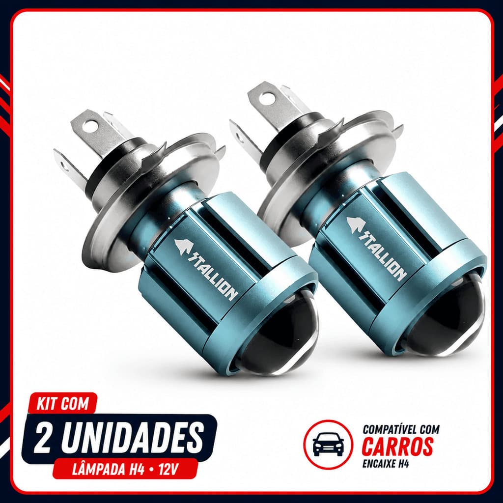 KIT 2 Lâmpadas De Farol De Carro H4 LED Olho de Peixe 6500K