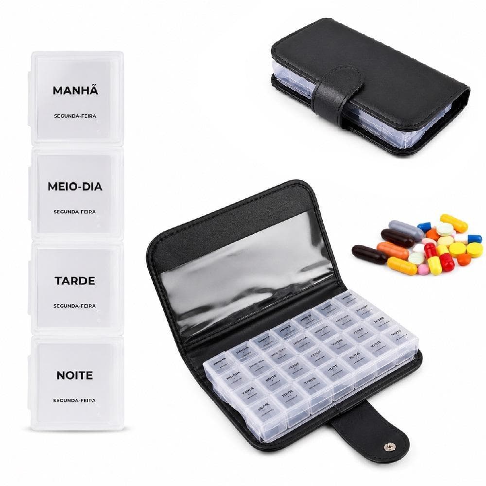 MALETA PORTA COMPRIMIDO MENSAL 28 COMPARTIMENTOS BOLSA MEDICAMENTOS ESTOJO SEMANAL ORGANIZADORA DE REMEDIOS DIARIO PORTA