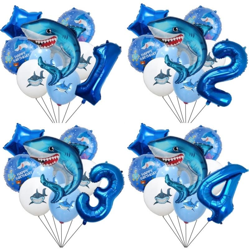 Conjunto de 9 peças de decorações para festa de aniversário com tema de animais marinhos, balões para festa de bebê, tub